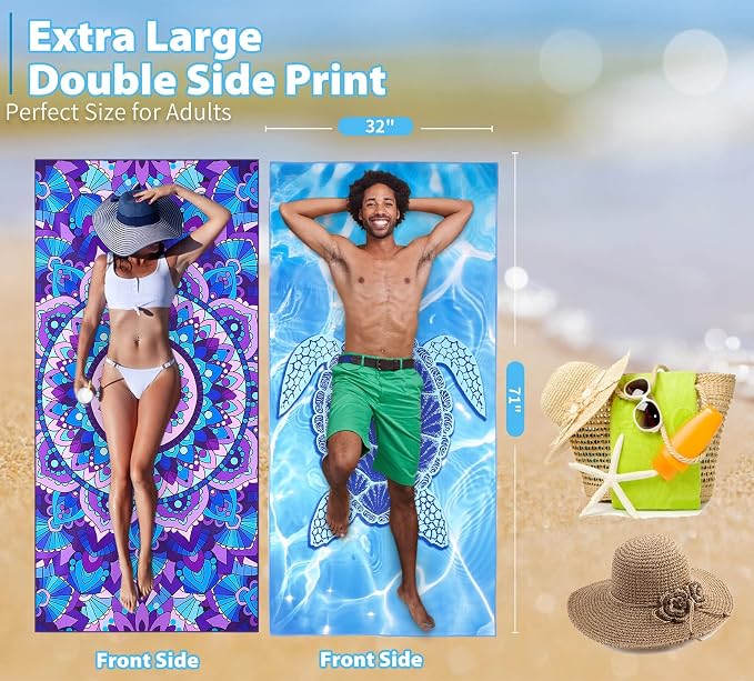 TwoYek Microfiber Beach Towel Extra Large 71x32 inches 6 Pack Bulk | Thin Lightweight, Sand Free, Super Absorbent & Quick Dry, Oversized Towels for Beach Bath Pool Swim Travel Essentials Gifts - Image 3