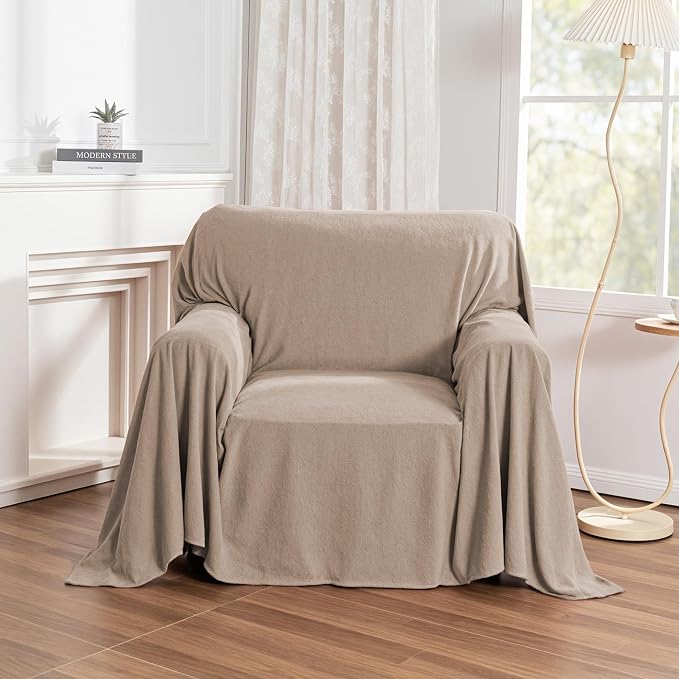 MYSKY HOME Armchair Couch Cover, Sofa Covers Washable Couch Covers for Dogs Sofa Cover Sofa Slipcovers Non Slip Furniture Protector Cover, Soft Thick Sofa Throws, 71" x 91", Khaki - Image 7