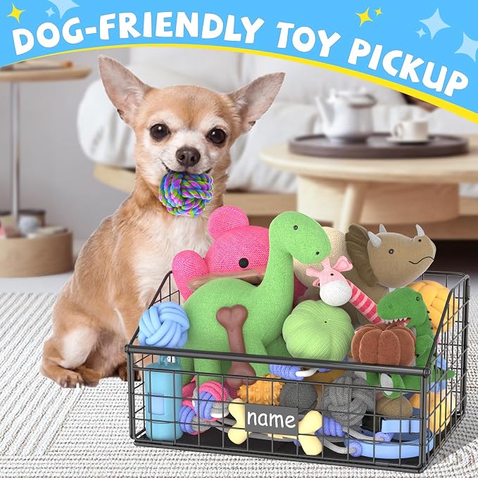 Kaiferty Indestructible Dog Toy basket, Small Toy Box for Dogs, Pet Toy Bin Dog Metal Basket for Toys, Toy Storage Organizer, Cat Toy Box for Living Room Area(Black) - Image 3