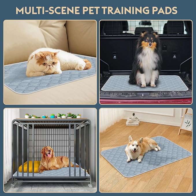 FunFurry Washable Super Absorbent Pee Pads - 2 Pack Reusable Waterproof Pet Training Pads with Paw Shape Non-Slip Backing (Light Grey, 36" x 48") - Image 6