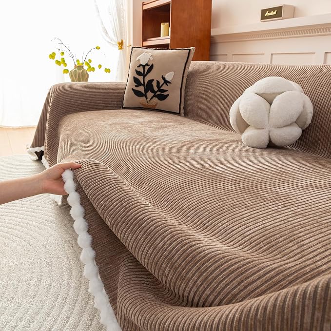 ROOMLIFE Boho Couch Covers for Sofa Washable for 3 Cushion Couch Chenille | Furniture Protector Sofa Couch Cover for Dogs, Soft Breathable Sofa Slipcover, Couch Throw Blankets with Tassels 71''X134'' - Image 9