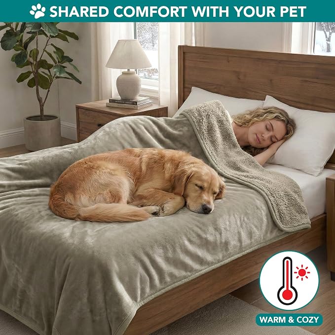 PetAmi Premium Waterproof Dog Blanket for Large Dogs, Reversible Sherpa & Flannel Fleece, Leakproof Pet Throw for Couch Protection, Soft Plush Furniture Protector for Cats, Washable, 60x80 Taupe - Image 4
