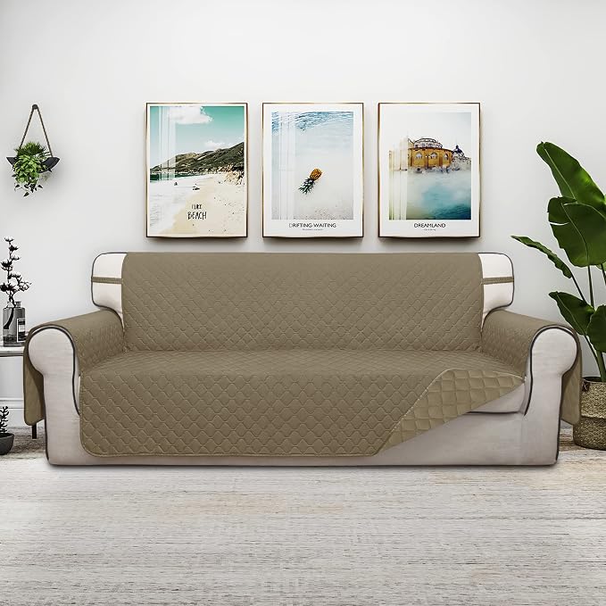 ISSUNTEX Double Protection 100% Waterproof Sofa Covers for Living Room, Couch Covers for 3 Cushion Couch Sofa, Reversible Furniture Protector Sofa Cover for Dogs (Oversized Sofa, Beige/Beige) - Image 2