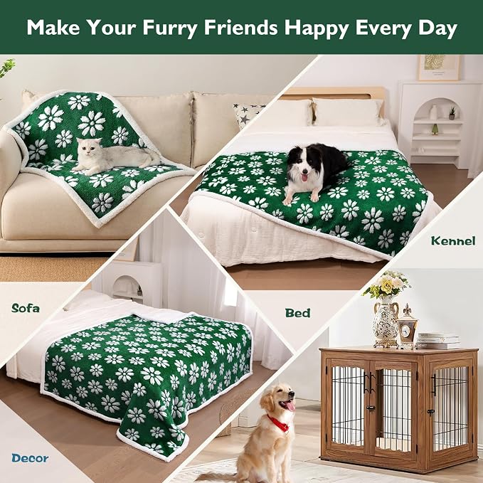 Cute Waterproof Blanket for Dog Puppy Cat, 30"x40", Green | 3D Textured Flower Pet Blanket for Bed Couch Sofa, Soft Liquid Pee Proof Pet Furniture Protector - Image 4