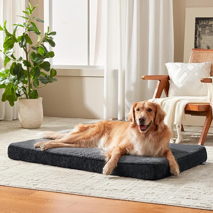JOEJOY Orthopedic XL Dog Bed for Large Dogs, Waterproof Dog Bed for Crate with Washable Removable Cover, Extra Thick Egg-Crate Memory Foam Pet Beds, Grey, 41"x27" by JOEJOY
