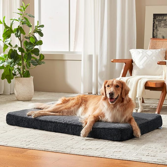 JOEJOY Orthopedic XL Dog Bed for Large Dogs, Waterproof Dog Bed for Crate with Washable Removable Cover, Extra Thick Egg-Crate Memory Foam Pet Beds, Grey, 41"x27" by JOEJOY