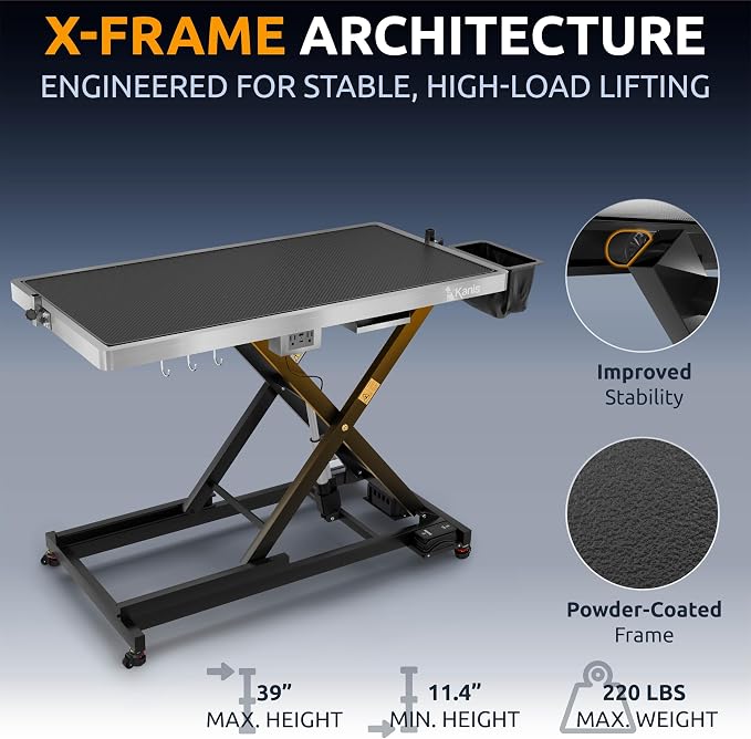 KANIS Professional Electric Dog Grooming Table - Heavy Duty | Height Adjustable Pet Grooming Table w/Leveling Wheels, Dog Grooming Arm, Anti-Slip Tabletop & Tool Organizer (Black, 49") - Image 6
