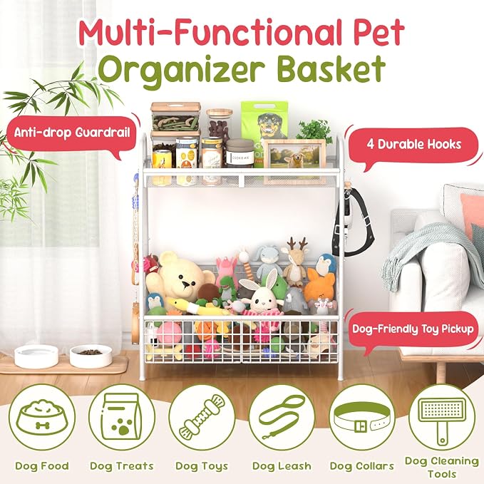 Kaiferty Indestructible Large Dog Toy basket, Toy Box for Dogs,Pet Toys Bin Dog Metal Wire Basket for Toys, Food Storage, Storage Organizer Chest Storage, Toy Box for Living Room Area (White) - Image 7