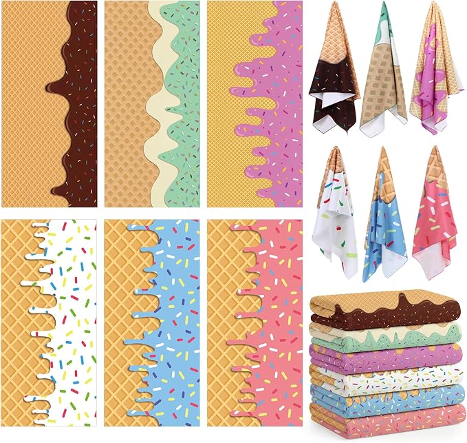Peryiter 6 Pcs Oversized Microfiber Beach Towels Sand Free Quick Dry Large Pool Towels Absorbent Camping Travel Blanket Set for Women Men Bath Beach(Ice Cream Drip, 28 x 59 Inch, Pastel Mix) by Peryiter