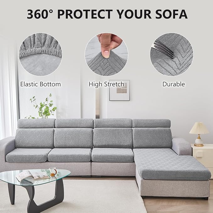 Genina Waterproof Couch Cushion Covers for Pets Washable Sofa Seat Covers | Non Slip,Stretch Jacquard Fabric,Pet Hair & Scratch Protection,Easy Installation,Furniture Protector,Sectional Sofa,3 Piece - Image 6