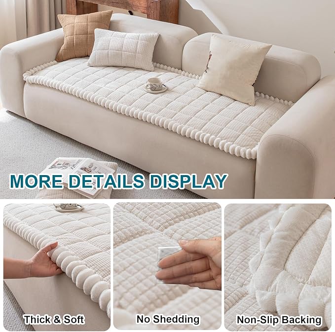 KRFOONN Couch Cover for Dogs Washable Pet Couch Covers for 3 Cushion Sofas Non-Slip Dog Sofa Protectors Cushion Covers Soft Sofa Slipcovers Cushion Protector for Pets (Style B-Beige, 27.6" x 70.9") - Image 3