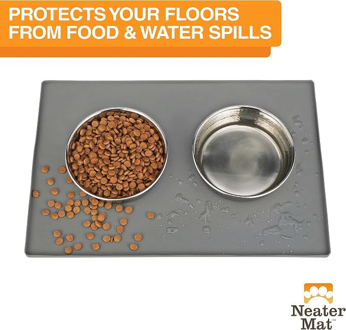 Neater Pet Brands Neater Mat Pet Mats for Food and Water, Cat & Dog Bowl Mat Waterproof Silicone, Feeding Tray, Dog Food Mats for Floors, Placemat w/Raised Edge for Under Bowls, 24" x 16", Grey - Image 2