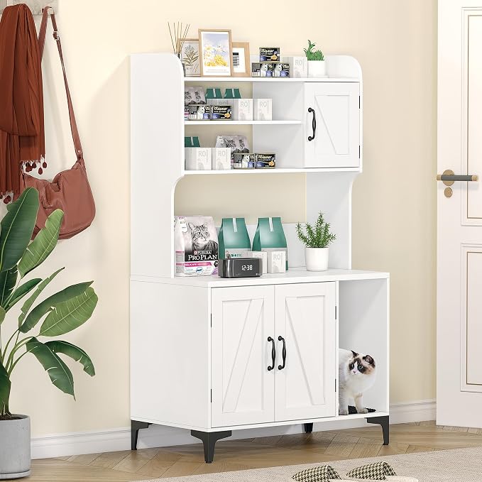 IDEALHOUSE Cat Litter Box Enclosure with Shelves and Doors,Wood Sturdy Hidden Litter Box Furniture,Indoor Cat House Furniture for Most of Litter Box,Litter Box Cabinet,White - Image 7