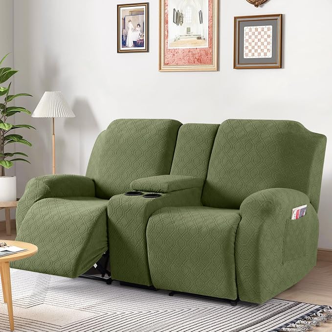 VANSOFY Stretch Recliner Loveseat Cover with Middle Console, Army Green | 4-Pieces, Soft Furniture Protector, Washable Slipcover with Pocket, Pets Sofa Cover, High Stretchy fabric Couch Cover - Image 7