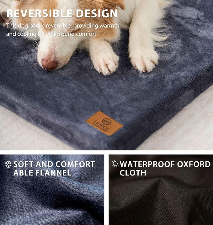 LIORCE Dog Bed for Small Dogs - Puppy Dog Crate Pad with Removable Washable Cover and Waterproof Lining - Memory Foam Dogs Kennel Mat - Reversible Pet Bed (Cool & Warm), 24 x 18, Dark Grey - Image 4