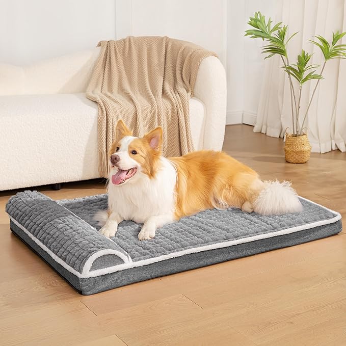 Orthopedic Large Dog Bed Pillow Pet Sofa Bed 48''X30'' Grey | Egg-Crate Foam Pet Couch Large Sized Dog, Waterproof Removable Washable Cover,Furry Puppy Crate Mat With Nonskid Bottom - Image 2