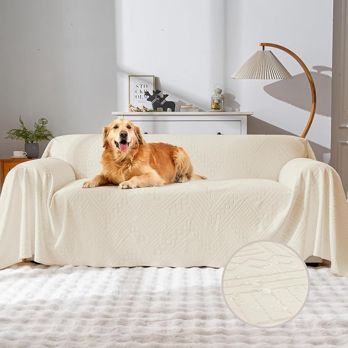Waterproof Couch Cover, Reversible, Pet-Friendly, Washable and Anti-Slip Couch Covers for Sofa Protection with 4 Cushions, Sofa Slipcovers for Dogs and Cats (71×150in/Beige) by YUEANG
