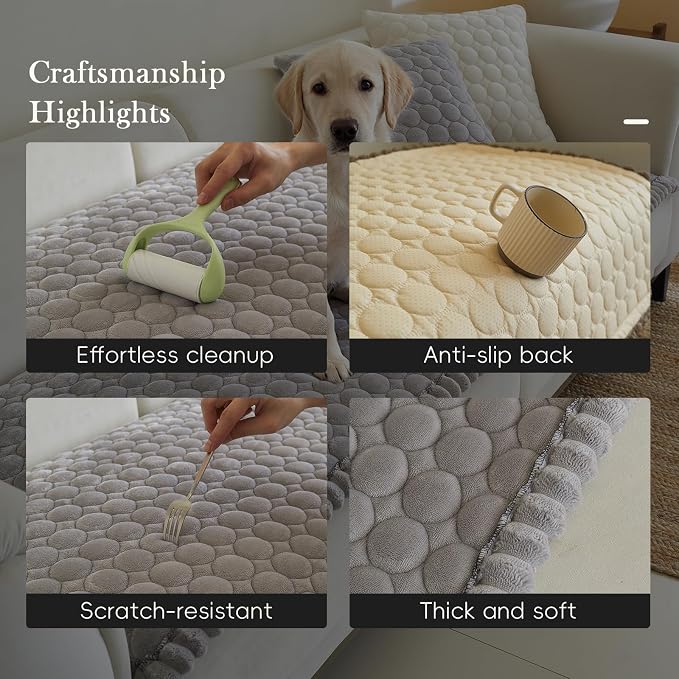 Circular Grid Couch Cover for Dogs Washable - Non Slip Thick Soft Pet Sofa Protector for 3 Cushion Couch Large Silicone Particles Furniture Mat for Cats Sectional Slipcovers - Image 4