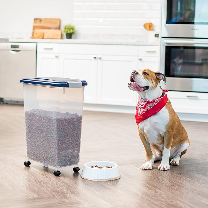 IRIS USA Dog Food Storage Container 38 lb, Airtight Large Pet Food Storage Bin with Wheels, for Dog Cat Bird Chicken Food, Holds Up to 38 Lbs, Keep Fresh, BPA Free, Made in USA, Navy - Image 5