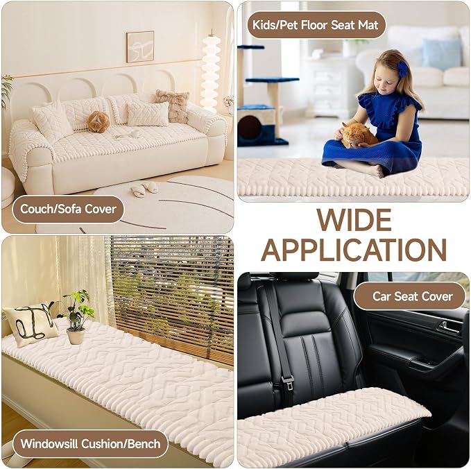 OTOB Plush Couch Arm Cover Washable, Non Slip Sofa Armchair Covers, 1 Piece | Off White, 27.6"x27.6", Pet Friendly, All Seasons, Fuzzy, Modern Geometric Jacquard, Soft Breathable, Furniture Protector - Image 8