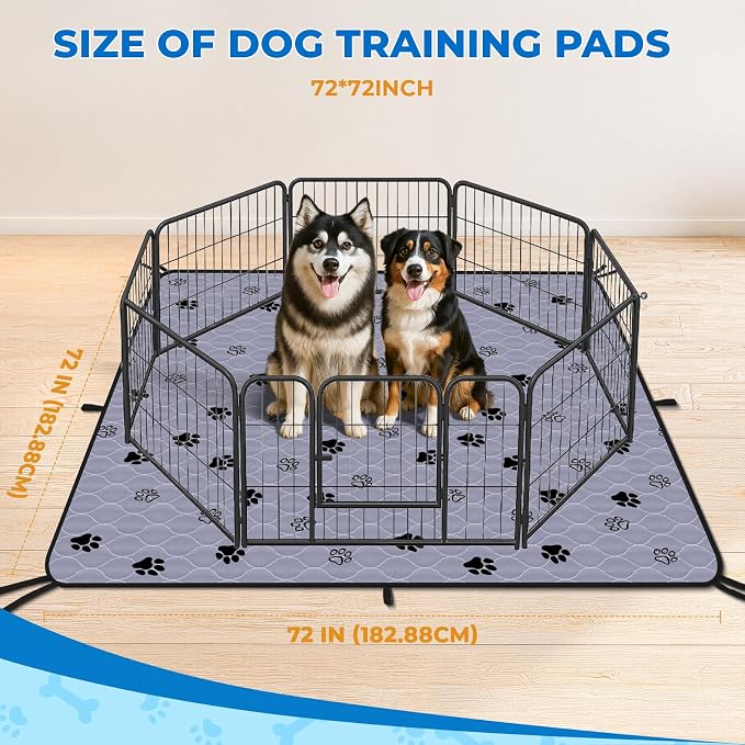 Fostanfly Washable Pee Pads for Dogs, Extra Large 72"x72"-2 Pack, Gray | Reusable Potty Pads, Non-Slip, Leakproof & Absorbent, Pet Mat for Puppy/Senior Dog Whelping Incontinence with 8 Tie Straps - Image 2