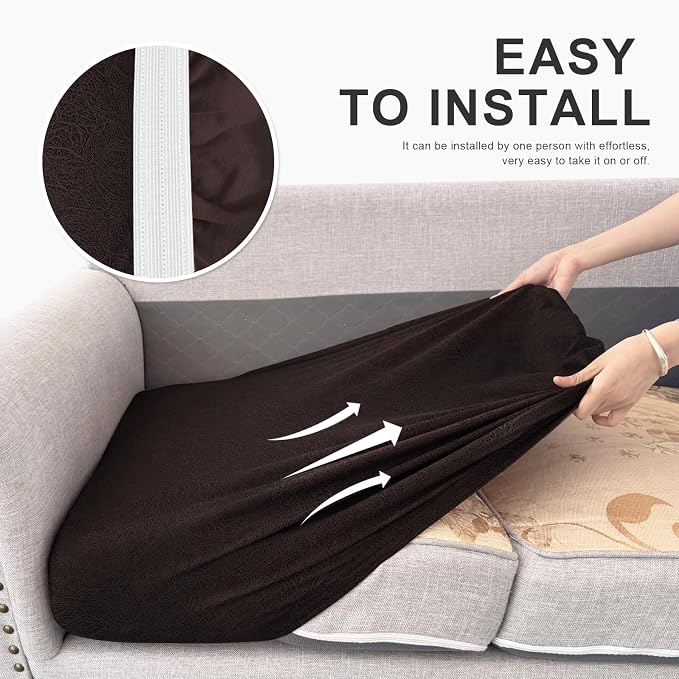 molasofa Leather Like Couch Cushion Covers Sofa Slipcovers Sets Couches Furniture Protector Covers for Sectional Armchair Loveseat Stretch Spandex Fabric, Machine Washable (3 Cushion Sofa, Chocolate) - Image 6