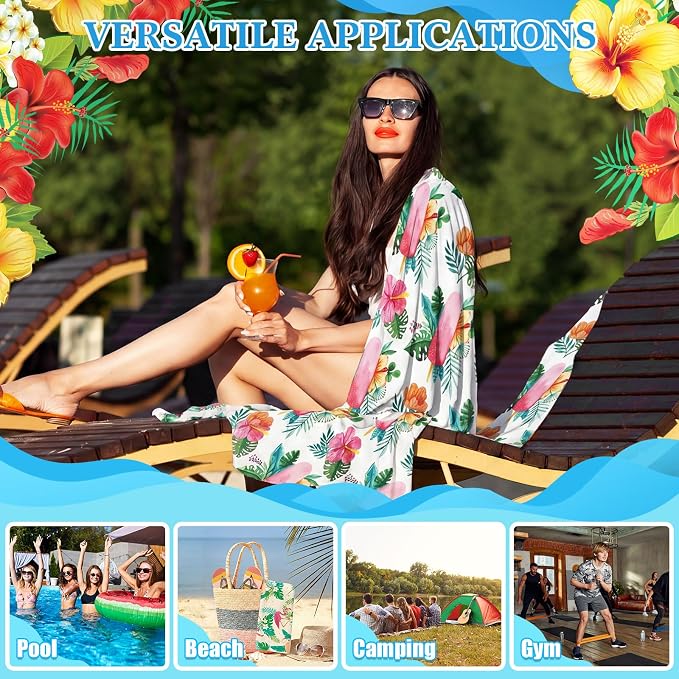 FuWeave 10 Pack Microfiber Beach Towel 28 x 55 Inch Oversized Large Thin Beach Towels for Pool Camping, Sand Free Lightweight Blanket for Women Adults Travel Swimming Sport (Tropical Floral) - Image 4