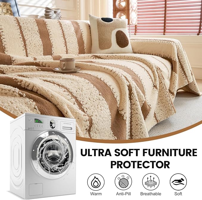 Sherpa Fleece Couch Cover for 3 Cushion Sofa, Gray, 71" x 134" - Pet Proof Sofa Covers Heavy Duty Scratch Resistant Pet Friendly Furniture Cover - Easy Install, Machine Washable - Image 6