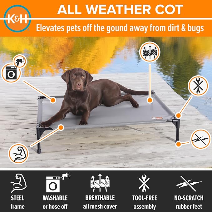 K&H Outdoor Elevated Dog Bed - Cooling Raised Dog Bed for Medium & Large Pets, Breathable Mesh Hammock Design, Indoor/Outdoor Washable Cover, Portable Metal Frame, Gray, Large 42x30in - Image 2