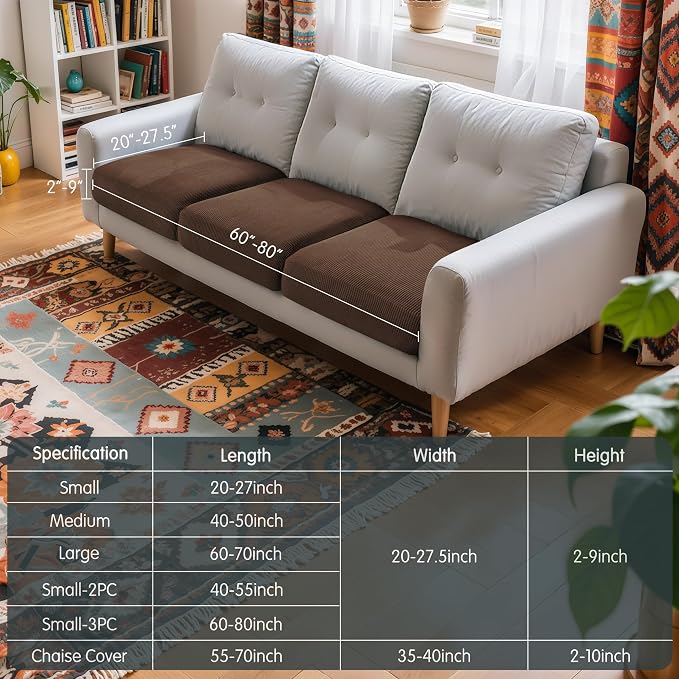Hokway Stretch Couch Cushion Covers, 3 Piece Individual Sofa Cushion Slipcovers，Jacquard Sofa Seat Slipcover Set, Non-Slip Protector for Cushion (Chocolate,Small-3PC) - Image 3