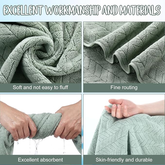 SmoothNovelty 16 Pack Microfiber Bath Towels Bulk 27'' x 60'' Oversized Size Bath Towel Highly Absorbent Extra Large Soft Drying for Beach Shower Summer Salon Sport Gym Party (Wheat,Green) - Image 3