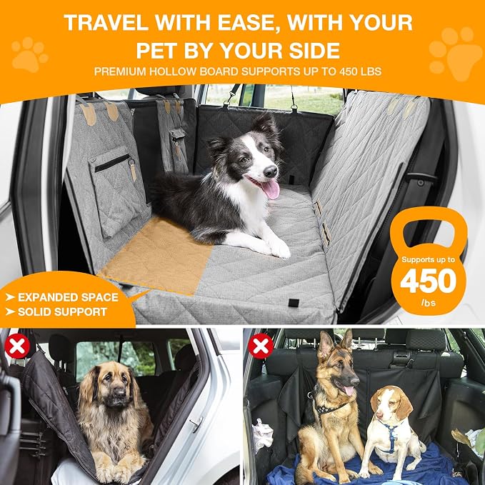 Dog Car Seat Cover for Back Seat, Hard Bottom Back Seat Extender for Dogs, Waterproof Car Hammock, Backseat Bed and Car Seat Protector, Nonslip Fit for Cars, SUVs, Trucks, 52 x 25 in, Gray - Image 2