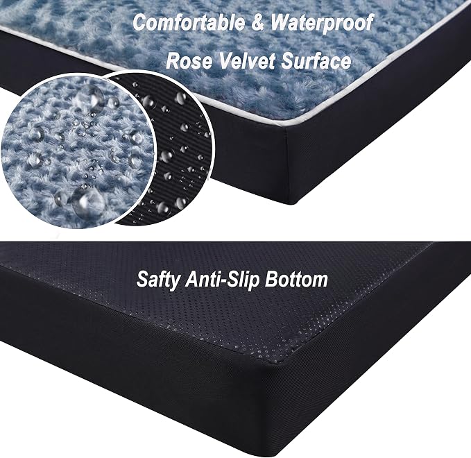 Grey 36''x27''x3 Medium L Orthopedic Rose Plush Cover Dog Bed | Soft, Waterproof, Egg Foam, Pet Crate Beds Mat, Kennel Pads, Removable Washable Cover,Non-Slip Bottom,Anti-slip oxford fabric - Image 5