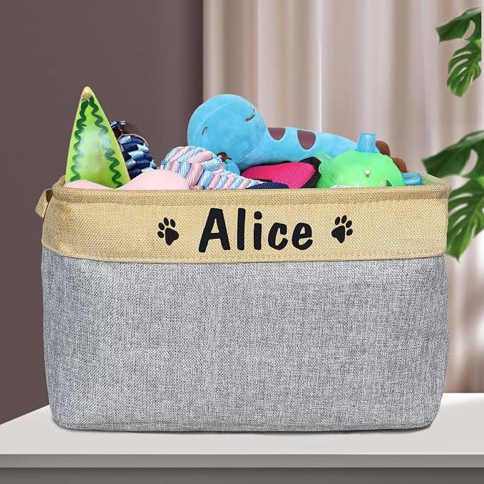 PET ARTIST Collapsible Dog Toy Storage Basket Bin with Personalized Pet's Name - Rectangular Storage Box Chest Organizer for Toys, Clothing, Apparel & Accessories - Image 2