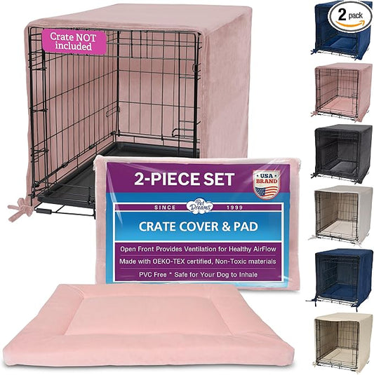 Pet Dreams Dog Crate Cover & Mat- Breathable Non-Toxic Kennel Topper for Single-Door Crates, Fits iCrate Dog Cages 18, 24, 30, 36, 42, 48 Inches (Pink, Large, 36“) by PetDreams