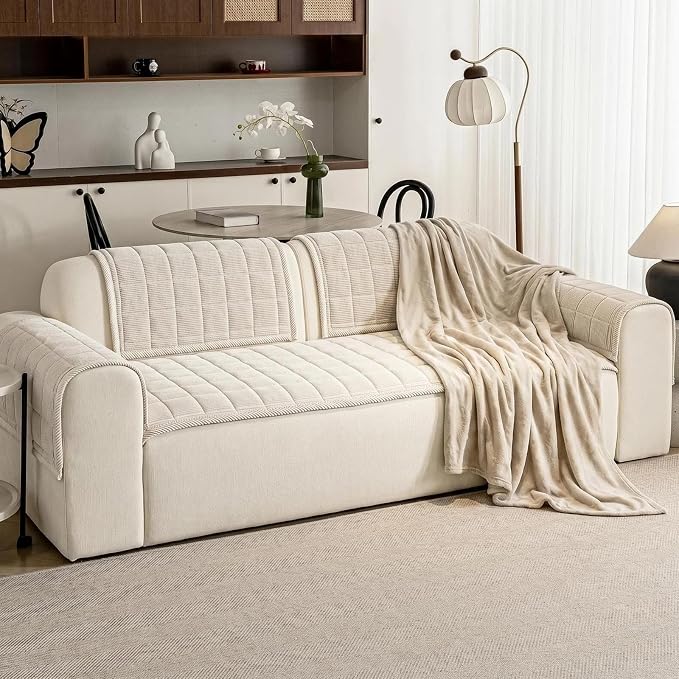 Couch Covers for Dogs Washable, 27.6"x70.9" Non Slip Couch Covers for Loveseat Sofa Pet Friendly, Soft Fuzzy Sofa Covers for Pet, Dog Couch Cover Furniture Protector(1PC,Beige White) - Image 2