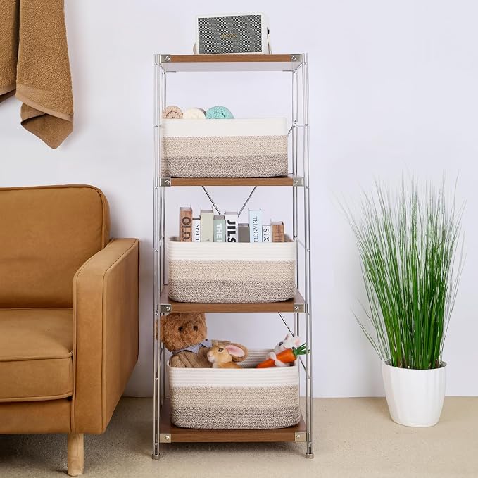 MiniArk Large Storage Baskets for Organizing, 17 x 13 x 7.5” Closet Shelf Baskets for Clothes Blanket Towels, Baby Nursery, Toy Bins Box, Woven Rope Baskets, 4 Packs Gradient Brown - Image 4