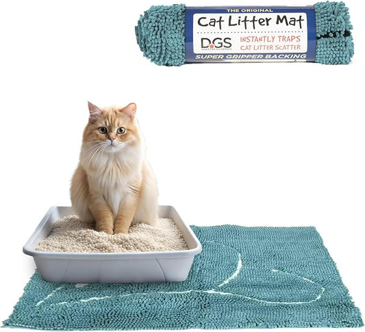 Dog Gone Smart Cat Litter Mat - Super Absorbent Microfiber - Plush Surface Traps Litter, Dirt & Moisture - Washable - Built with Double Basting & Stitching for Lasting Use -Pacific Blue, 35 x 26 In by DogGoneSmartBed