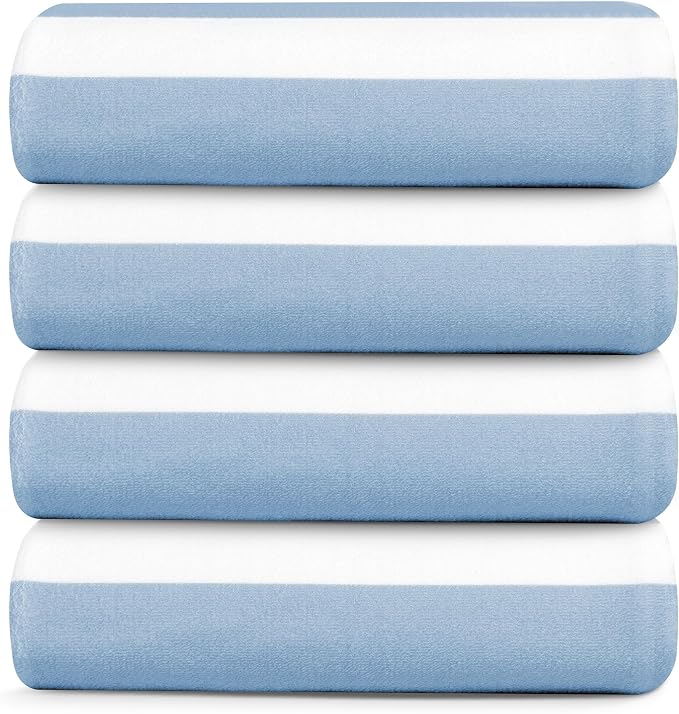 Touchat 4 Pack Beach Towels Oversized 30'' x 60'' Microfiber Pool Swim Bath Camping Travel Cabana Stripe Quick-Dry Super Absorbent Lightweight Sand Free Towel for Adults, Multi-Functional, Blue - Image 9