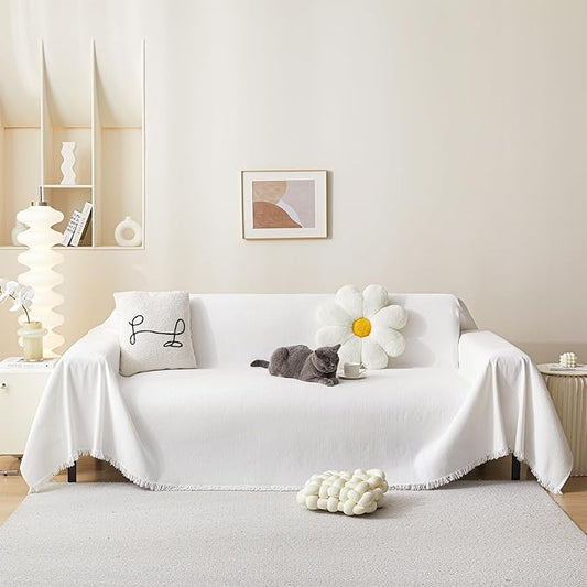 MEETSKY Couch Covers for 3 Cushion Couch Sofa Covers Washable Decorative Sectional Couch Covers Sofa Slipcovers, Soft Chenille Blend Throw Cover for Living Room, 91" x 134", White by MEETSKY