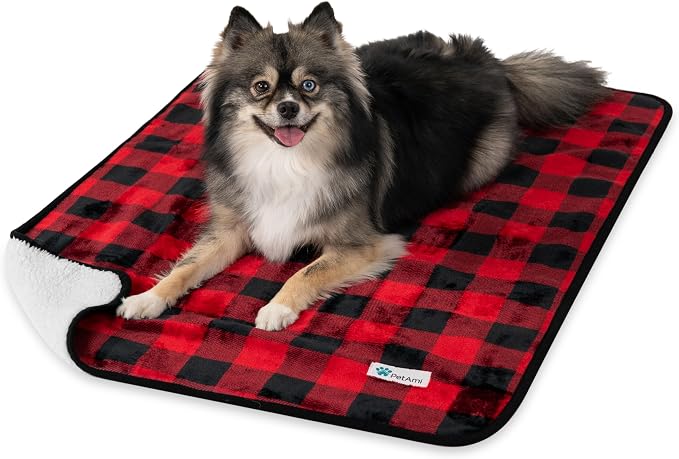 PetAmi Waterproof Dog Blanket for Small Medium Dogs, Pee Proof Pet Blanket for Couch Bed, Reversible Water Proof Blanket for Puppy Indoor Cat, Soft Dog Fleece Blankets Washable, 29x40 Checkered Red by PetAmi