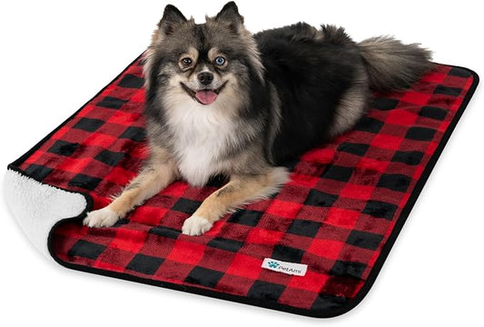 PetAmi Waterproof Dog Blanket for Small Medium Dogs, Pee Proof Pet Blanket for Couch Bed, Reversible Water Proof Blanket for Puppy Indoor Cat, Soft Dog Fleece Blankets Washable, 29x40 Checkered Red by PetAmi