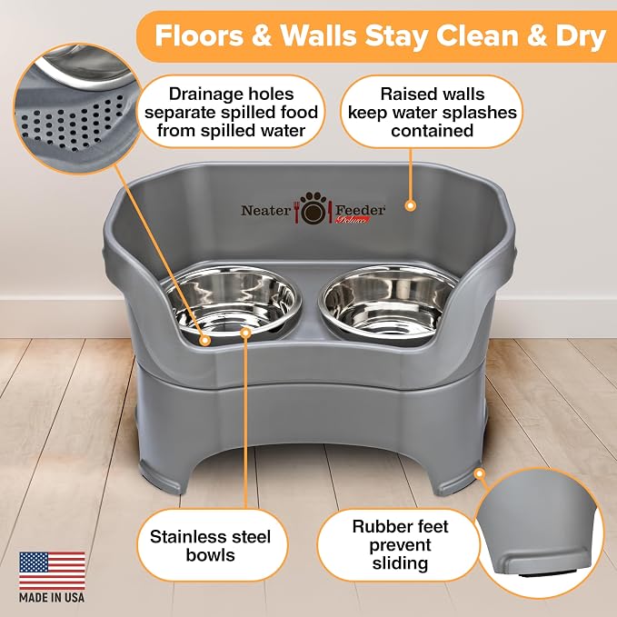 Neater Pet Brands Neater Feeder Deluxe Mess Proof Dog Bowls Elevated for Large Dogs Over 40 lbs, Made in USA, No Spill Raised Dog Food Bowl Stand Feeding Station, Food and Water Bowl Set, Gunmetal - Image 5