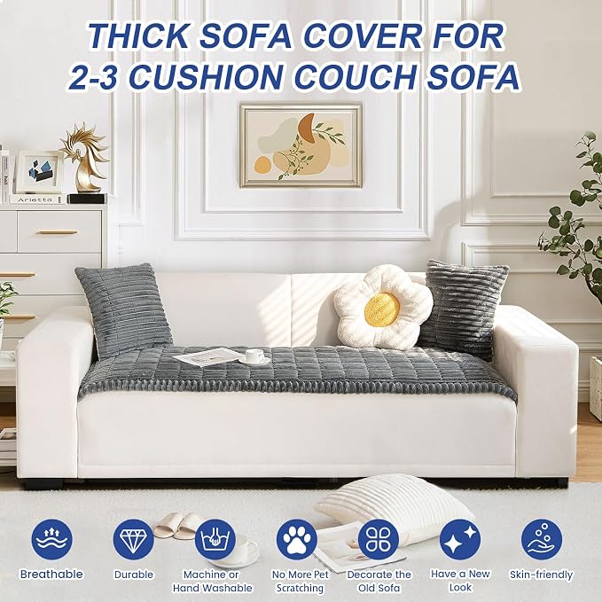 New Thick Sofa Covers Washable - Soft Corduroy Universal Sofa Cover 2 3 4 Seater, Non-Slip Couch Cover, Couch Seat Covers Sofa Slipcovers Furniture Protector for Living Room (Dark Grey, 70x180cm) - Image 2