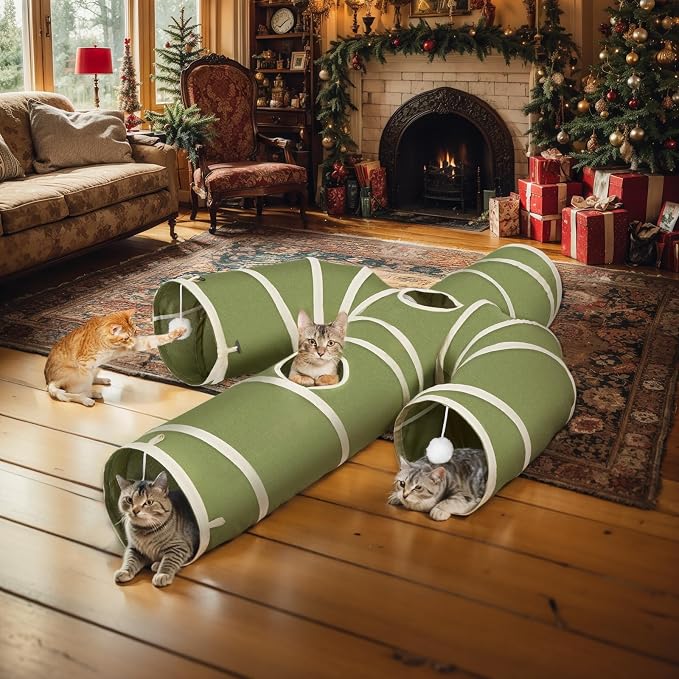 Ownpets Cat Tunnel Cactus-Shaped, Sturdy Oxford Fabric Collapsible Cat Tunnels for Indoor Cats,Interactive Peek Hole Pet Tunnel Tube with Cat Wand Toy, Green - Image 9