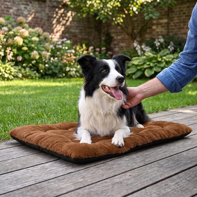 Dog Bed 36" for Metal Crate Pad,Washable Sleeping Mat for Medium/Large Pets | Soft faux rabbit fur, non-slip,machine wash/dry, plush cushioning, for crates, floors & travel, multiple sizes for all breeds - Image 8