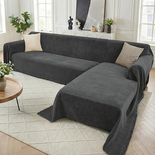 2 Pieces Sectional Couch Covers L Shaped Cover XXXL Charcoal Gray | Thick Washable Fabric for L Shaped Sectional Sofa, Anti-Pet Hair, Stain & Wear Resistant, Easy Care & Installation by Unknown