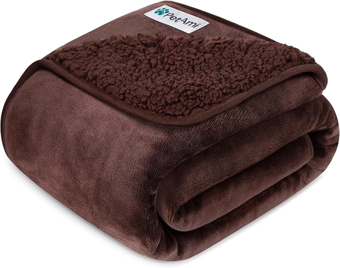 PetAmi Premium Waterproof Dog Blanket for Large Dogs, Reversible Sherpa & Flannel Fleece, Leakproof Pet Throw for Couch Protection, Soft Plush Furniture Protector for Cats, Washable, 60x80 Brown by PetAmi