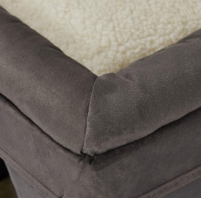 MidWest Homes for Pets Cat Cube, 15.5 x 15.5 x 16.6 Inches, Foldable Cat Hideout with Toy, Bolstered Bed Top, Faux Gray Suede, Synthetic Sheepskin Bedding - Image 5
