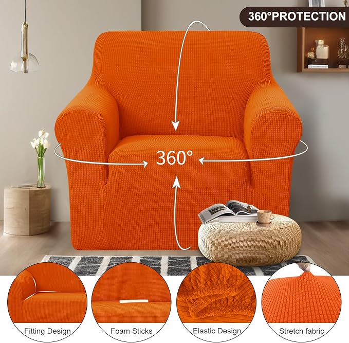 U-NICE HOME Stretch Couch Cover Slipcover for 3 Cushion Sofa, Orange | 1-Piece Sofa cover, Washable, Pet friendly, Furniture protector, Polyester Spandex Jacquard fabric - Image 3